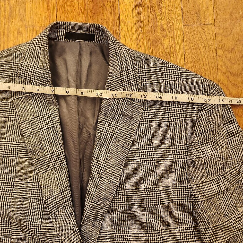 Michael Kors Black Herringbone Plaid Sport Coat Blazer Cotton & Linen Men's 42R - Picture 6 of 16
